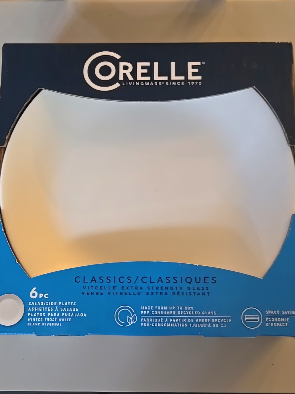 Corelle Winter Frost White 8.5" Glass Salad Plate Set of 6NIB Versatile Simple